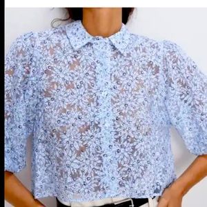 Zara cropped organza floral blouse